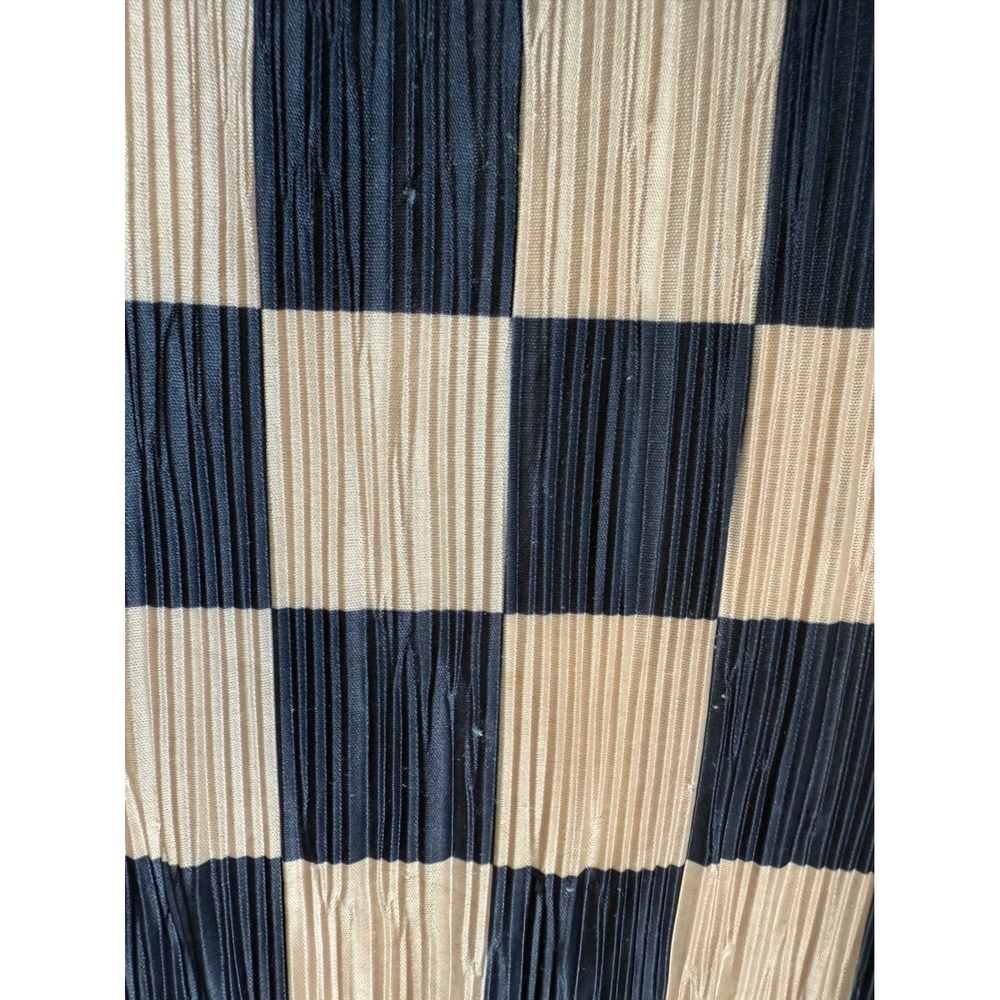 Silence + Noise Checkered Plisse Wide Leg Pants Navy Tan Small Elastic Waist - Picture 10 of 14